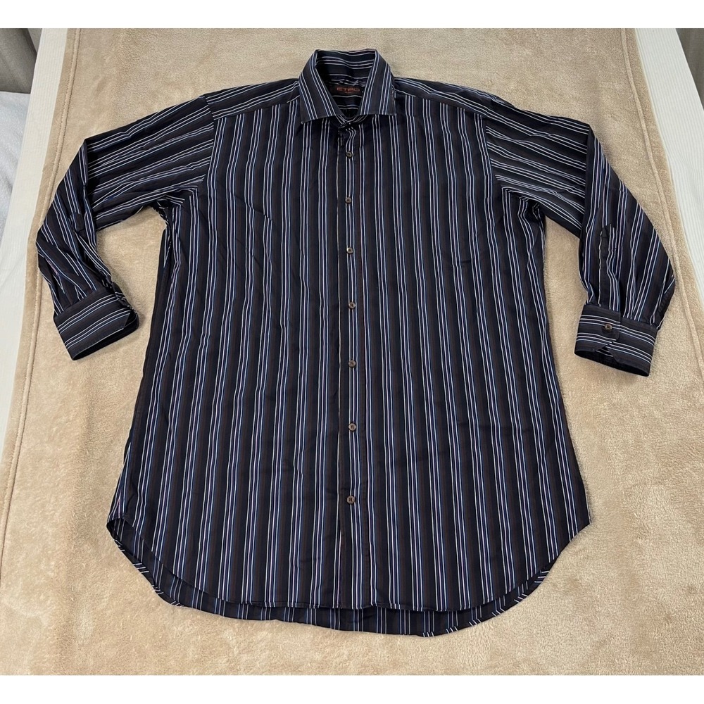 Etro Milano Dress Shirt Men Size 43 Striped Button Down Long Sleeve Italy EUC